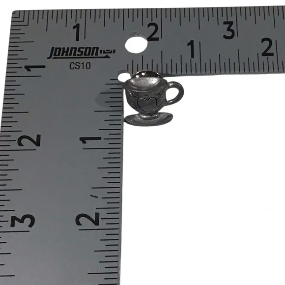 Coffee Teacup Brooch Pin Lapel Tac Pewter Tone Heart Fashion Costume Jewelry - Picture 5 of 6